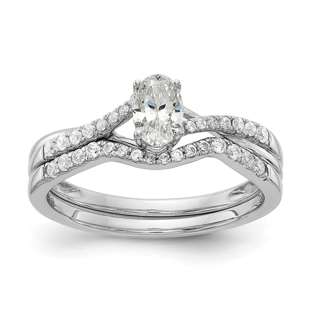 14K White Gold By Pass (Holds 3/8 Carat (5.8X3.8mm) Oval Center) 1/10 Diamond Semi Mount Engagement Ring