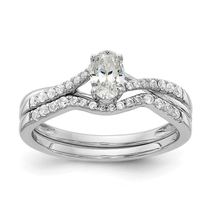14K White Gold By Pass (Holds 3/8 Carat (5.8X3.8mm) Oval Center) 1/10 Diamond Semi Mount Engagement Ring