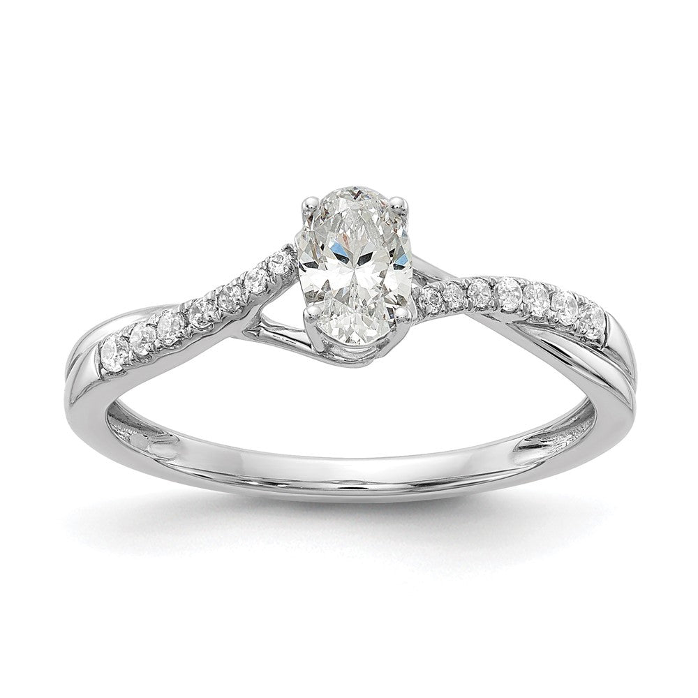 14K White Gold By Pass (Holds 3/8 Carat (5.8X3.8mm) Oval Center) 1/10 Diamond Semi Mount Engagement Ring