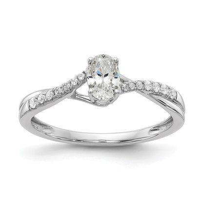 14K White Gold By Pass (Holds 3/8 Carat (5.8X3.8mm) Oval Center) 1/10 Diamond Semi Mount Engagement Ring
