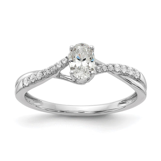 14K White Gold By Pass (Holds 3/8 Carat (5.8X3.8mm) Oval Center) 1/10 Diamond Semi Mount Engagement Ring