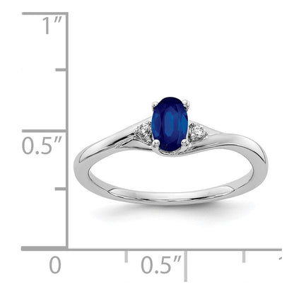 14k White Gold Real Diamond and Oval Sapphire Ring