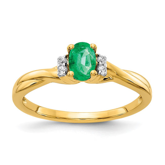 10K Yellow Gold 10K Diamond And Oval Emerald Ring