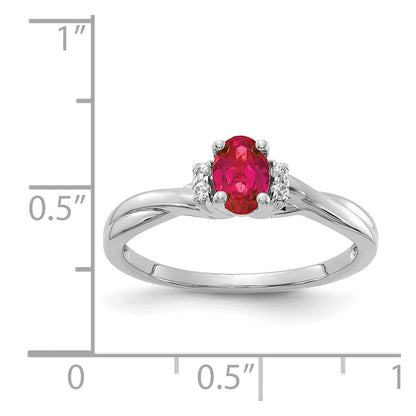 14k White Gold Real Diamond and Oval Ruby Ring