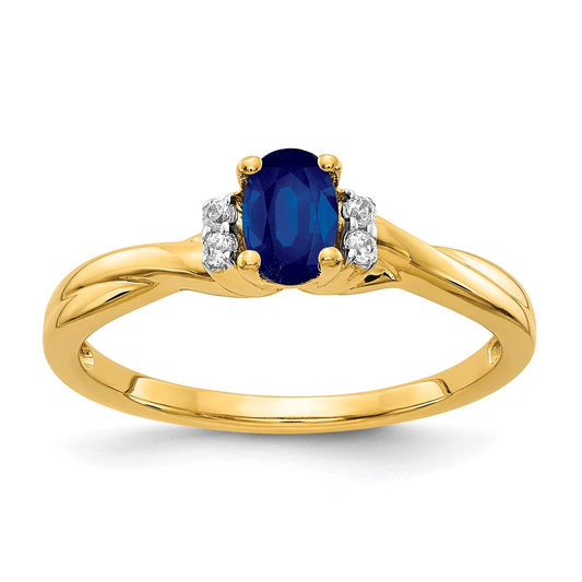 10K Yellow Gold Diamond And Oval Sapphire Ring