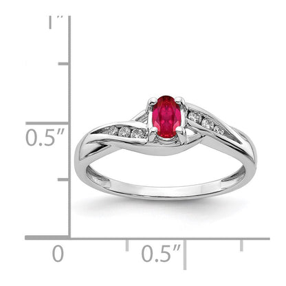 14k White Gold Oval Composite Ruby and Real Diamond Ring