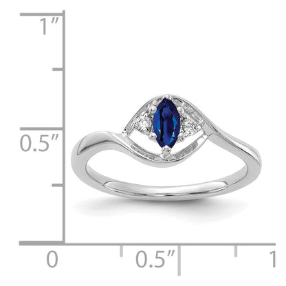 14k White Gold Real Diamond and Marquise Sapphire Ring