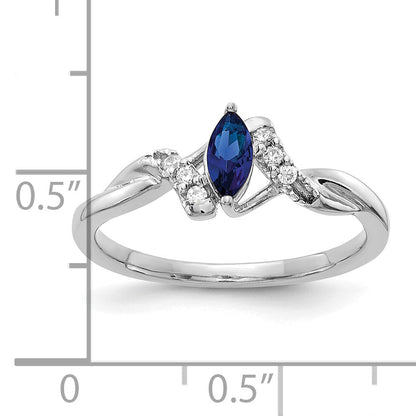 10K White Gold Diamond And Marquise Sapphire Ring