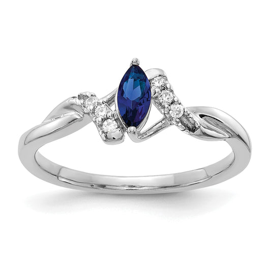 10K White Gold Diamond And Marquise Sapphire Ring
