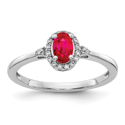 14k White Gold Oval Ruby and Real Diamond Halo Ring