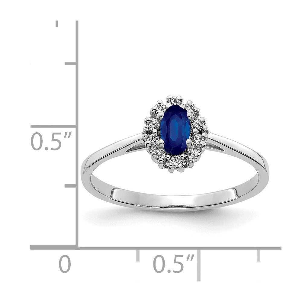 14k White Gold Real Diamond and Oval Sapphire Halo Ring