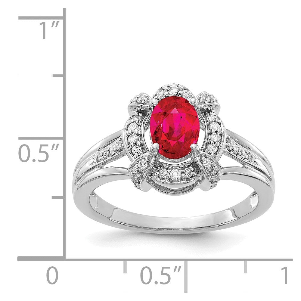 14k White Gold Real Diamond and Oval Ruby Ring