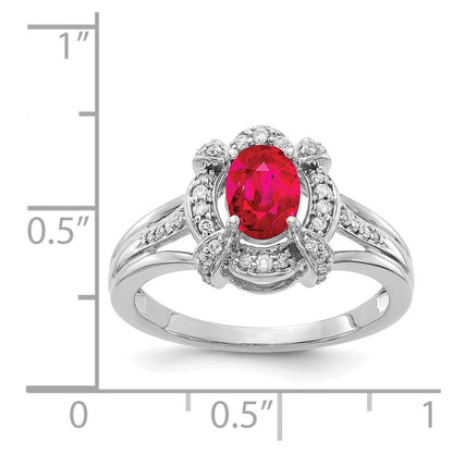 14k White Gold Real Diamond and Oval Ruby Ring