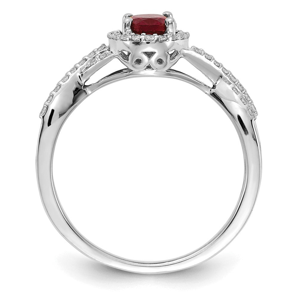 14k White Gold 1/5 Ct. Lab Grown Diamond VS/SI+ G+ and Lab Created Ruby Oval Halo Ring