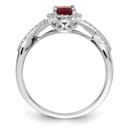 14k White Gold 1/5 Ct. Lab Grown Diamond VS/SI+ G+ and Lab Created Ruby Oval Halo Ring