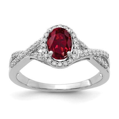 14k White Gold 1/5 Ct. Lab Grown Diamond VS/SI+ G+ and Lab Created Ruby Oval Halo Ring