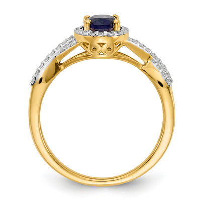 10K Yellow Gold Diamond And Sapphire Oval Halo Ring