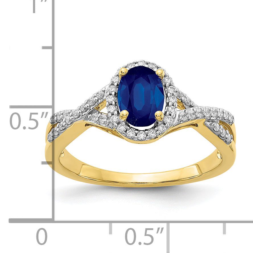 10K Yellow Gold Diamond And Sapphire Oval Halo Ring