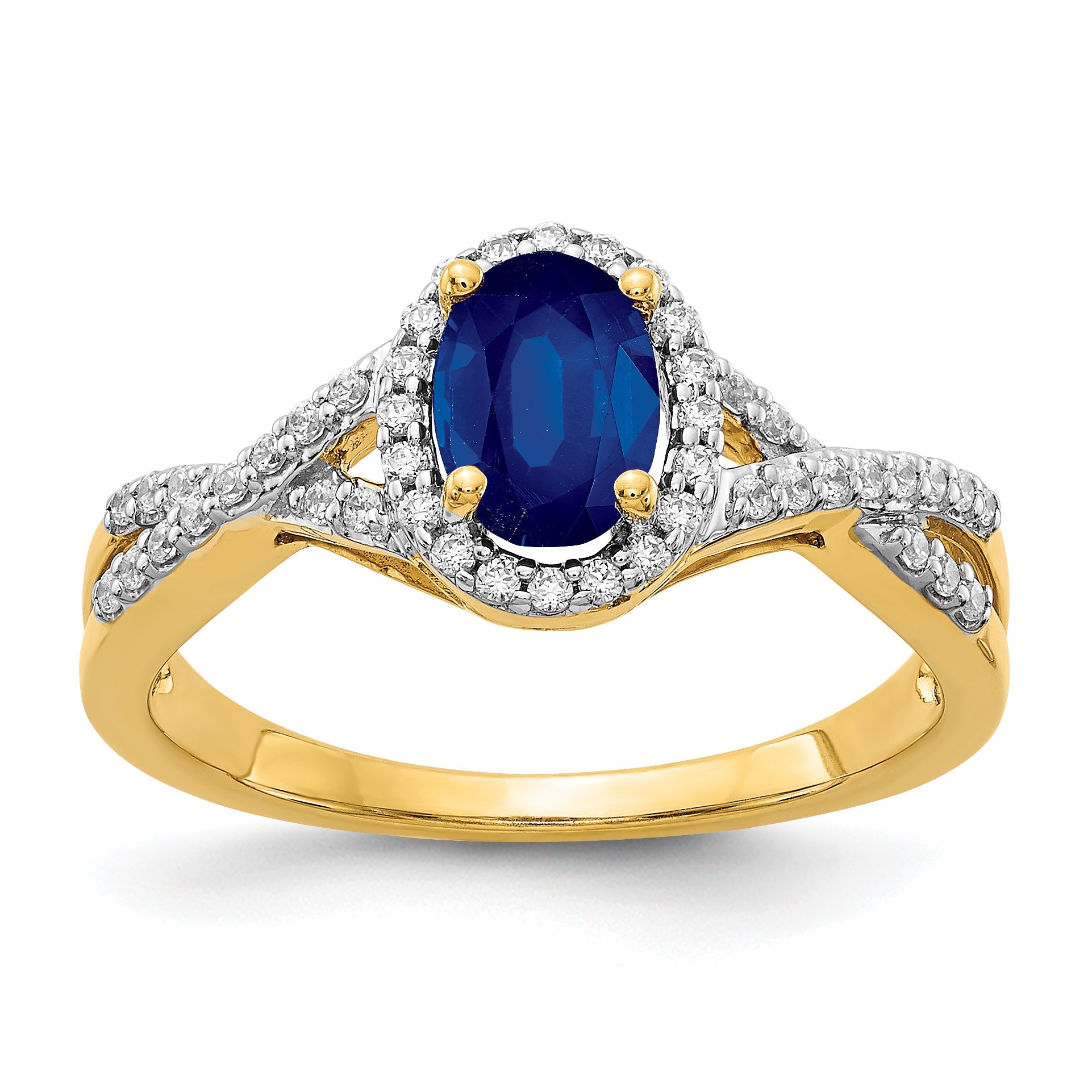 10K Yellow Gold Diamond And Sapphire Oval Halo Ring