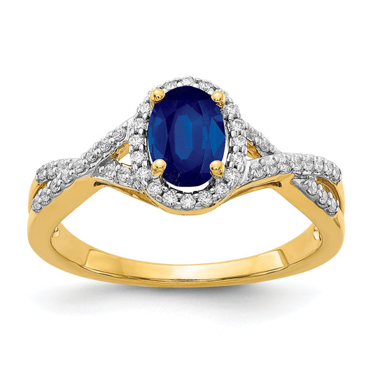 10K Yellow Gold Diamond And Sapphire Oval Halo Ring