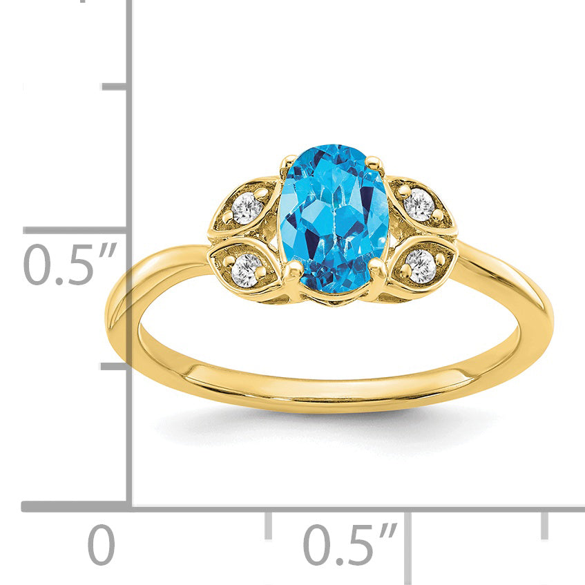 10K Yellow Gold Blue Topaz And Diamond Ring