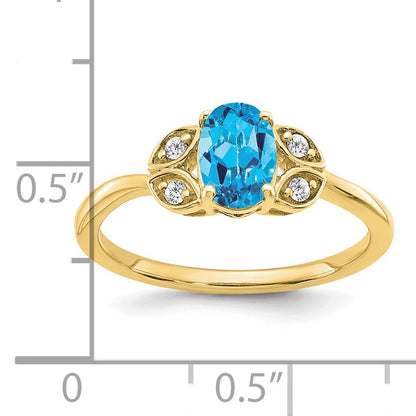 10K Yellow Gold Blue Topaz And Diamond Ring