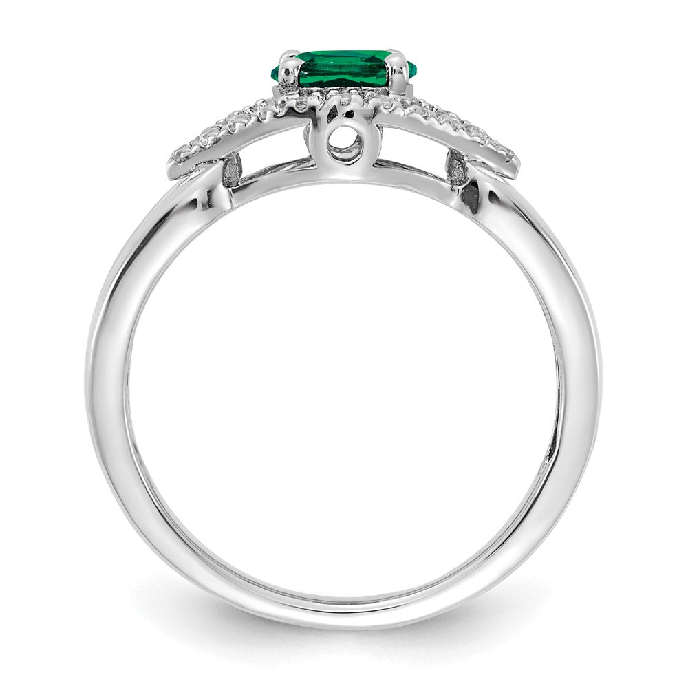 14k White Gold 1/10 Ct. Lab Grown Diamond VS/SI+ G+ and Lab Created Emerald Ring
