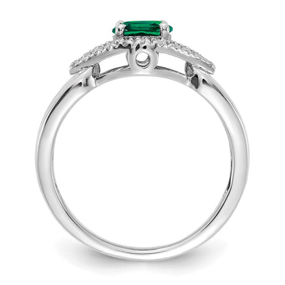 14k White Gold 1/10 Ct. Lab Grown Diamond VS/SI+ G+ and Lab Created Emerald Ring