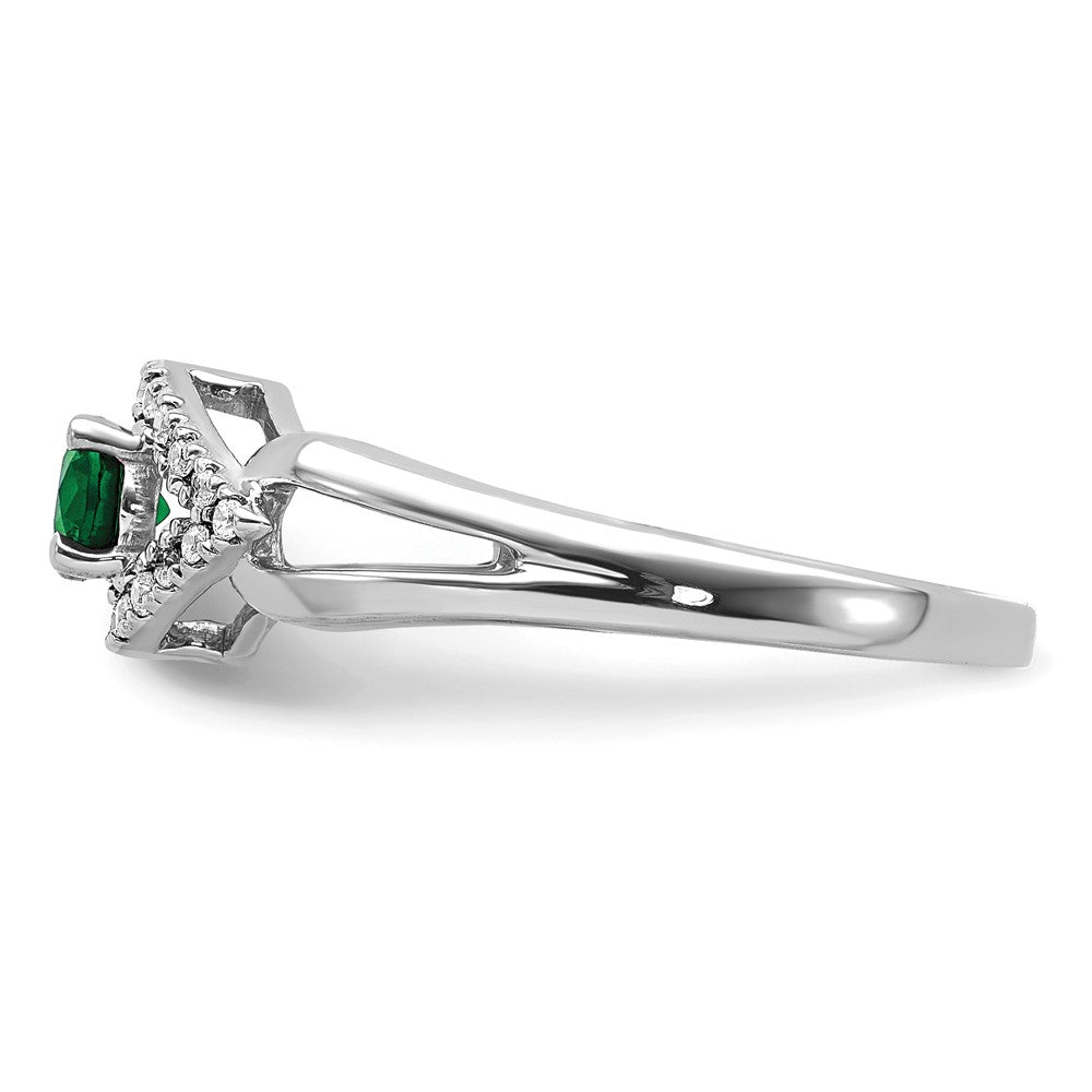 14k White Gold 1/10 Ct. Lab Grown Diamond VS/SI+ G+ and Lab Created Emerald Ring