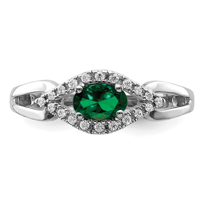 14k White Gold 1/10 Ct. Lab Grown Diamond VS/SI+ G+ and Lab Created Emerald Ring