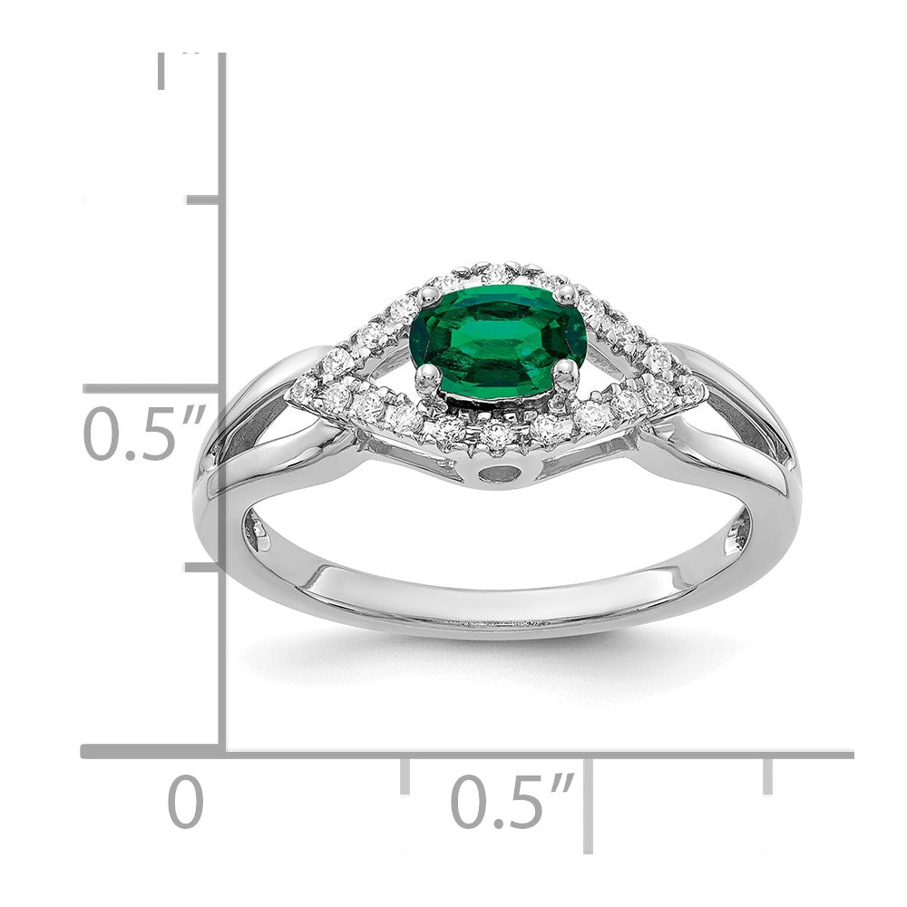 14k White Gold 1/10 Ct. Lab Grown Diamond VS/SI+ G+ and Lab Created Emerald Ring