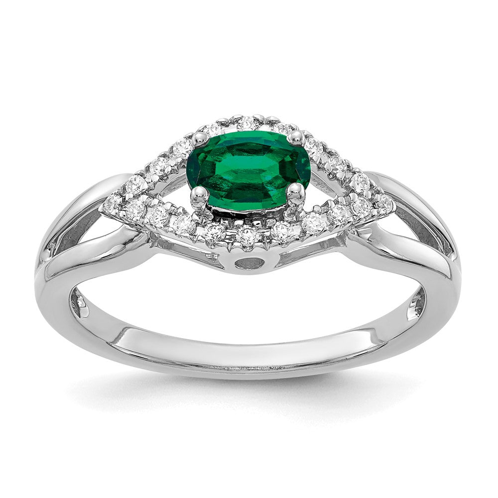 14k White Gold 1/10 Ct. Lab Grown Diamond VS/SI+ G+ and Lab Created Emerald Ring