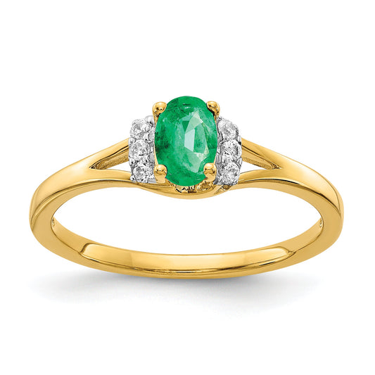 10K Yellow Gold Diamond And Oval Emerald Ring