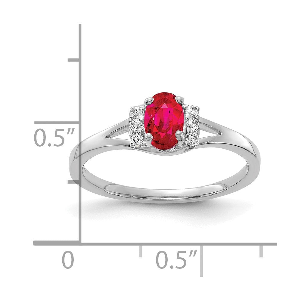 10K White Gold Diamond And Oval Ruby Ring