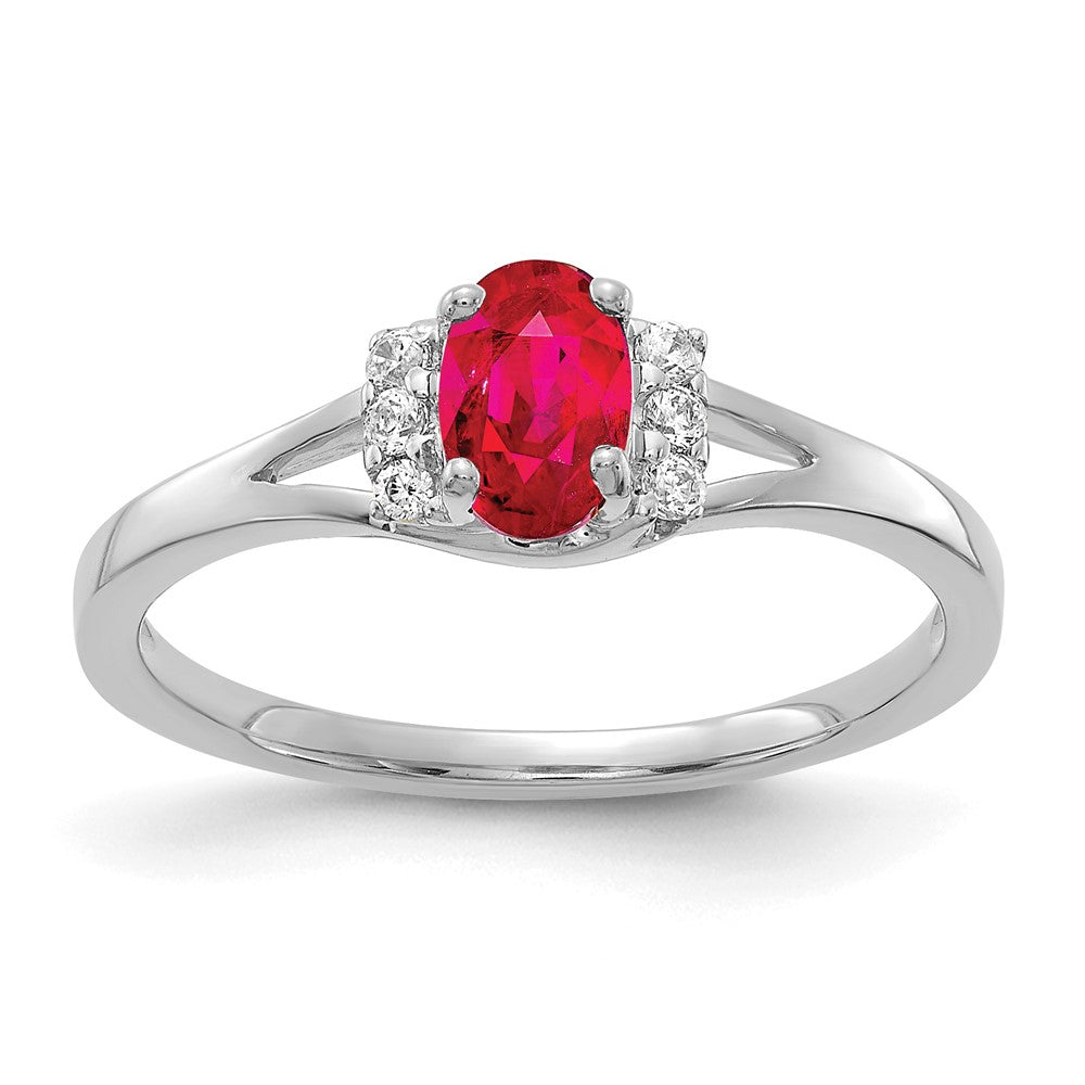 10K White Gold Diamond And Oval Ruby Ring