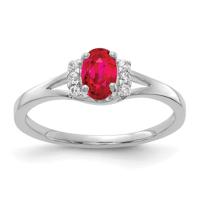 10K White Gold Diamond And Oval Ruby Ring