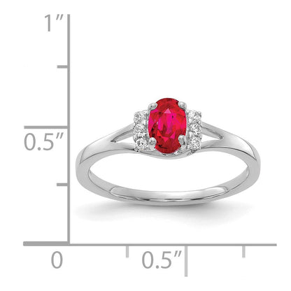 14k White Gold Real Diamond and Oval Ruby Ring