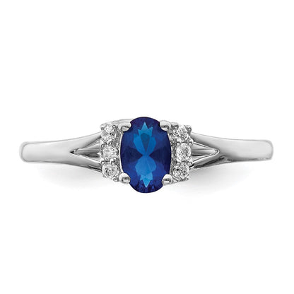 14k White Gold Real Diamond and Oval Sapphire Ring