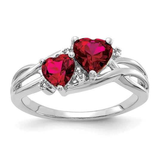 10K White Gold Lab Created Ruby And Diamond Double Heart Ring