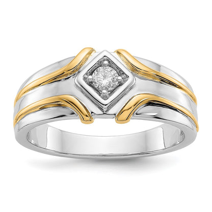 14k Two-Tone Gold Real Diamond Mens Ring