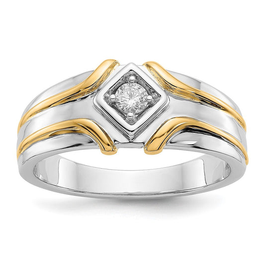 14k Two-Tone Gold Real Diamond Mens Ring