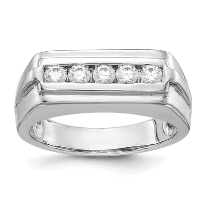14k White Gold Real Diamond 5-stone Mens Ring