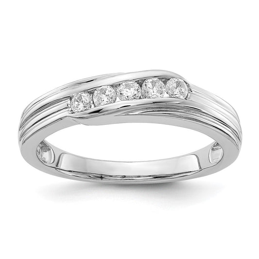 14k White Gold Real Diamond 5-stone Mens Ring