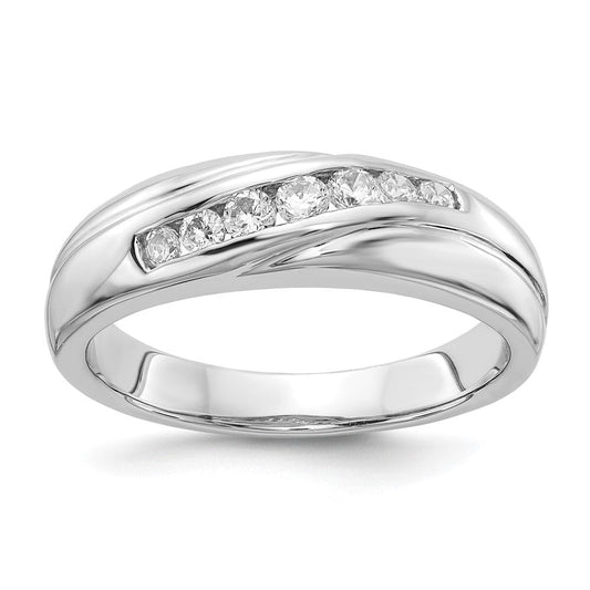14k White Gold 7-stone Real Diamond Mens Ring
