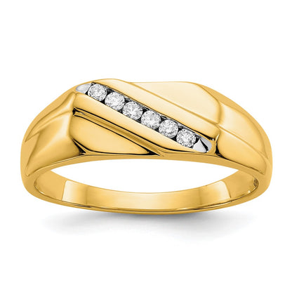 14k Yellow Gold White 1/8 Ct. Lab Grown Diamond VS/SI+ G+ Six Stone Men's Ring