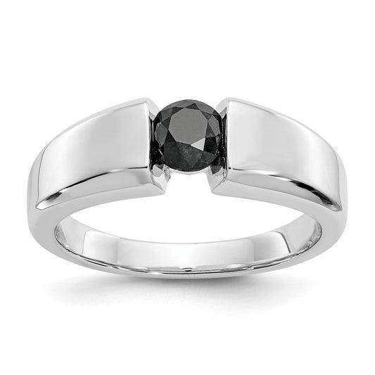 14k White Gold Black Real Diamond Mens Ring