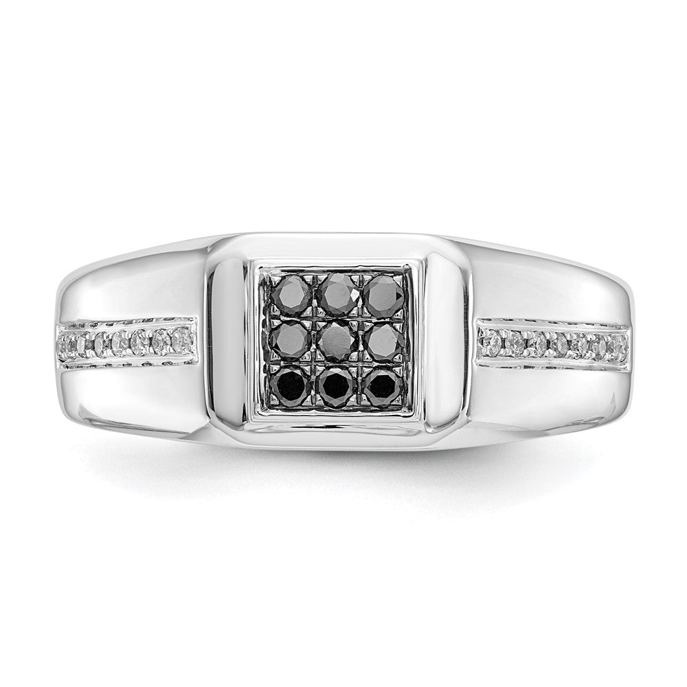 14k White Gold and Black Real Diamond Square Mens Ring