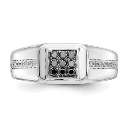 14k White Gold and Black Real Diamond Square Mens Ring