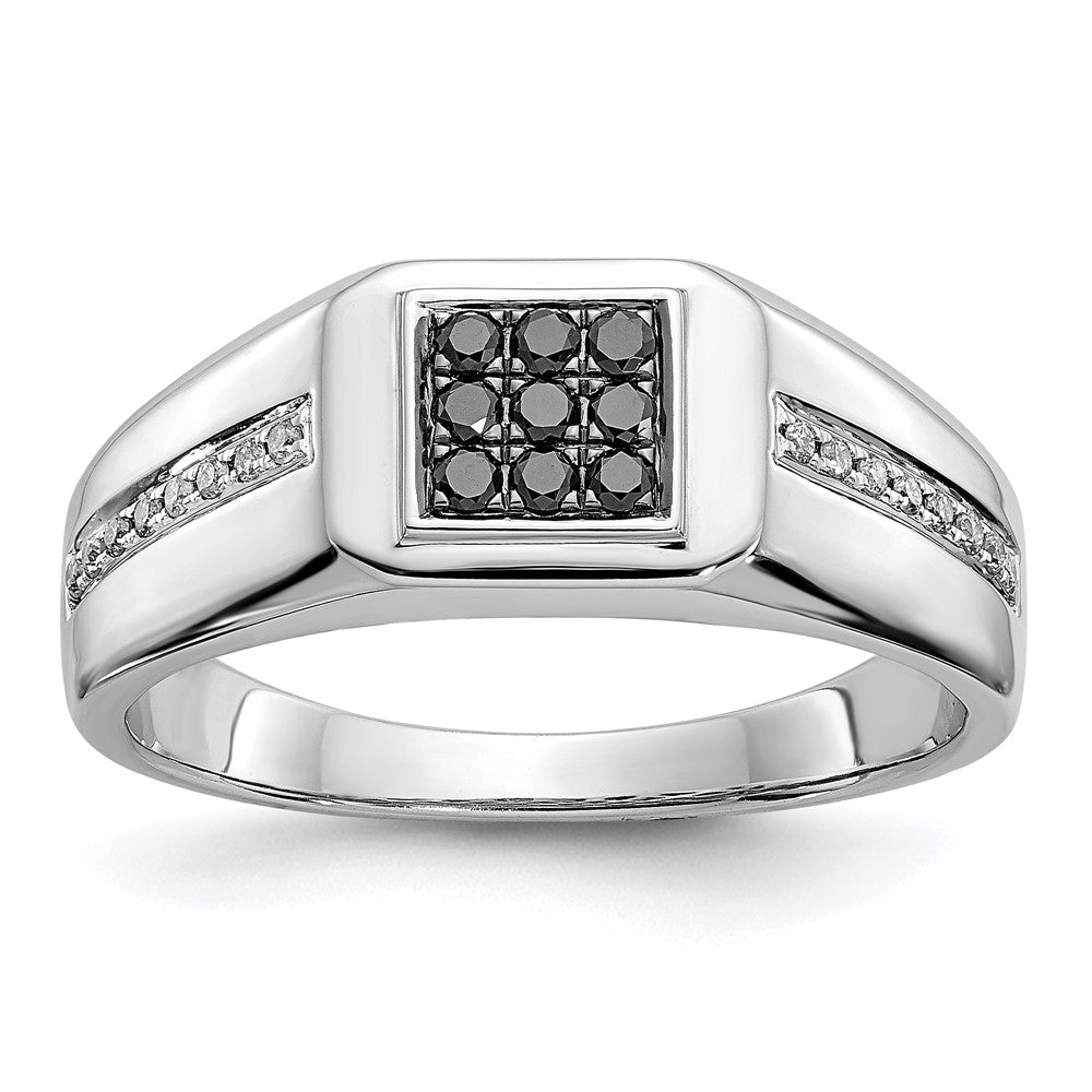 14k White Gold and Black Real Diamond Square Mens Ring