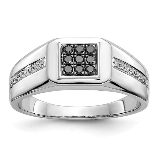 14k White Gold and Black Real Diamond Square Mens Ring